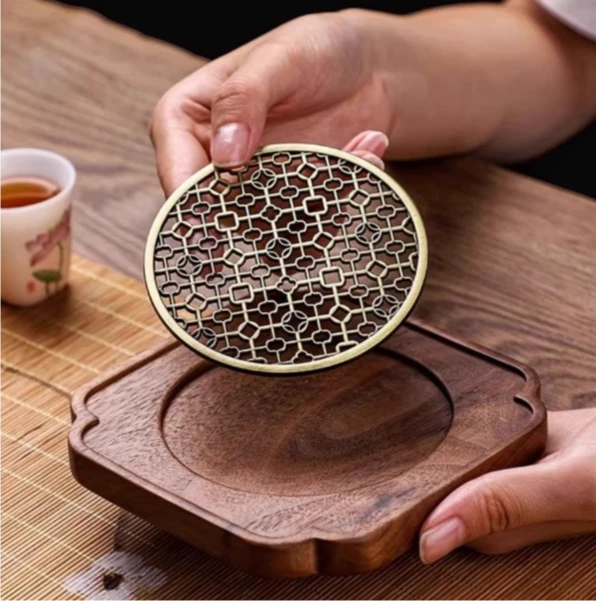 逸和雅物 胡桃木壶承干泡台高端手工实木储水式小型茶盘壶垫茶托