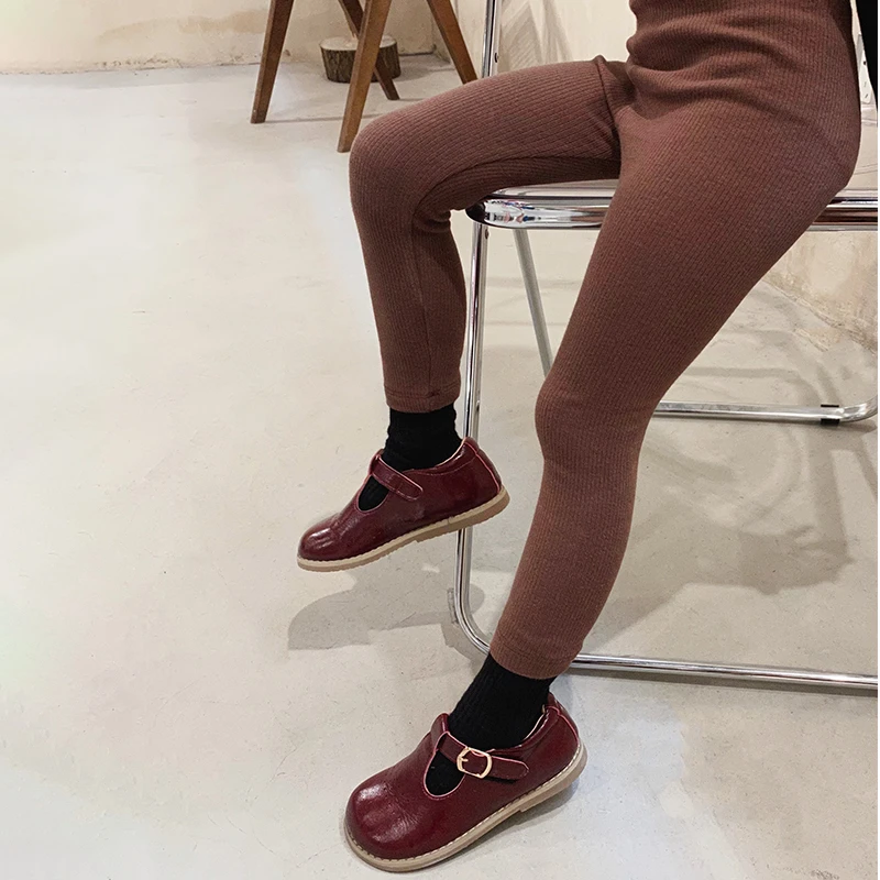 童良品|女童打底裤春秋季新款儿童象牙白棕咔韩版中腰百搭长裤子