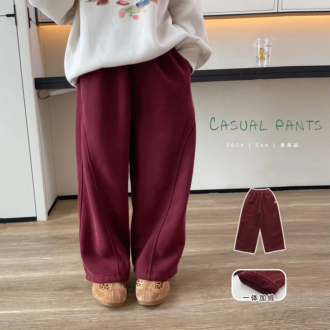 Sun  童品 ｜ 童良品 【长期主义红】女中大童加绒运动休闲裤