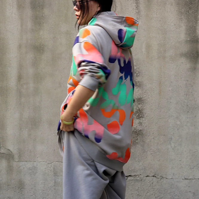 闲聊出品浅灰色印花纯棉品牌尾单毛圈卫衣帽衫开衫之第96个故事~