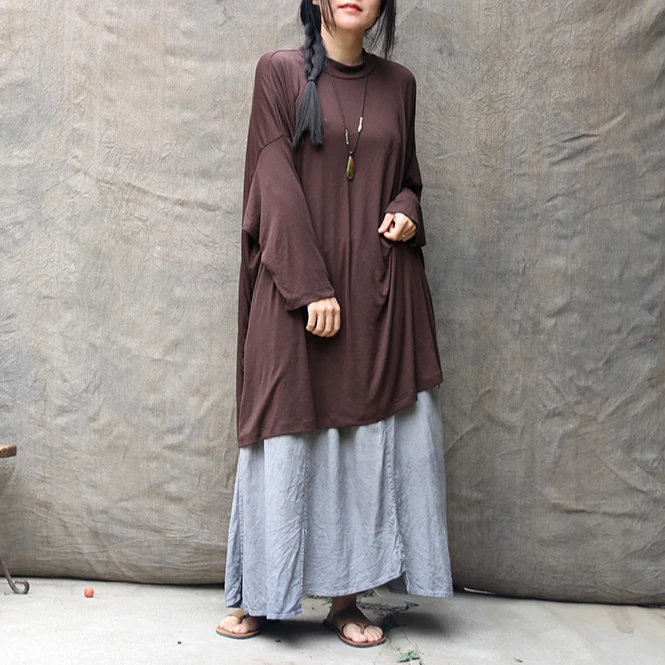 闲聊出品深咖色桑蚕丝棉针织小立领长袖打底衫T恤衫之第83个故事～