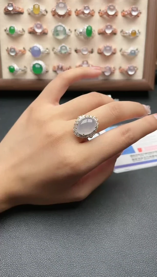 【闪购商品】翡翠戒指银S925镶嵌一物一证一礼盒