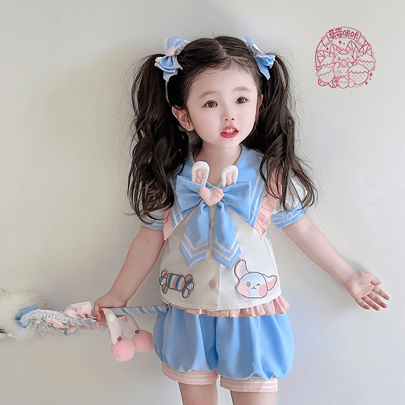 B品微瑕【草莓咔咔】白兔奶糖水手服套装