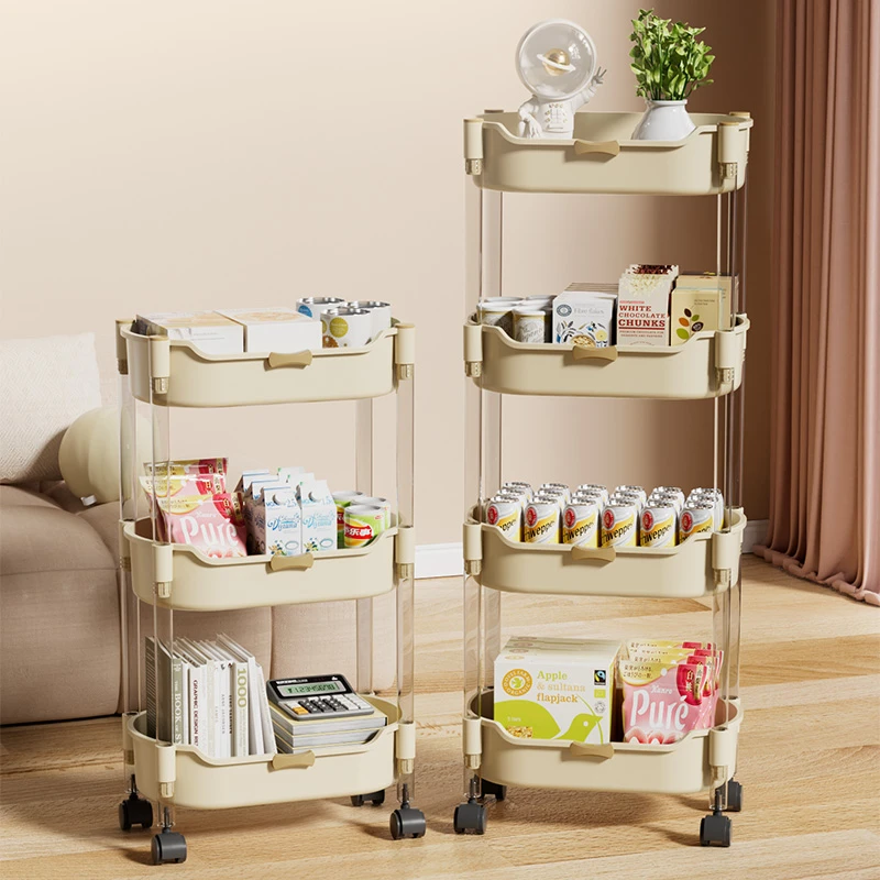 喜家家多层可移动家用小推车置物架大容量收纳筐客厅厨房储物篮