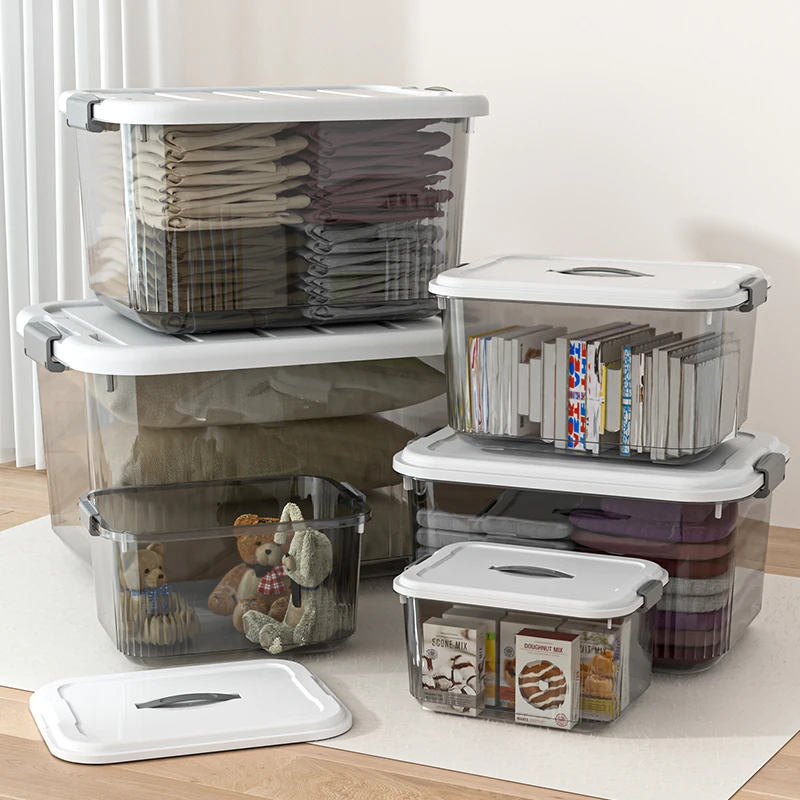 喜家家简约透明收纳箱家用衣服玩具零食后备箱储物箱大容量收纳盒