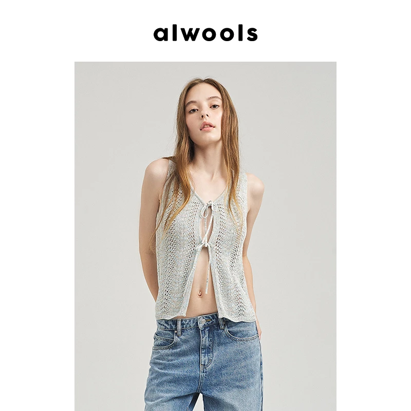 ALWOOLS24春夏新品绑带组织针织开衫夏季无袖