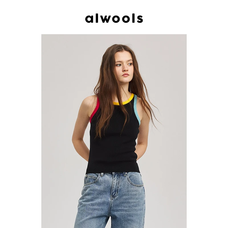 ALWOOLS24春夏新品多彩撞色罗纹针织背心夏季百搭时尚
