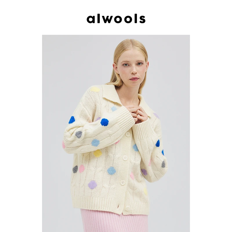 ALWOOLS2024深冬胶囊系列绞花波点复古针织开衫