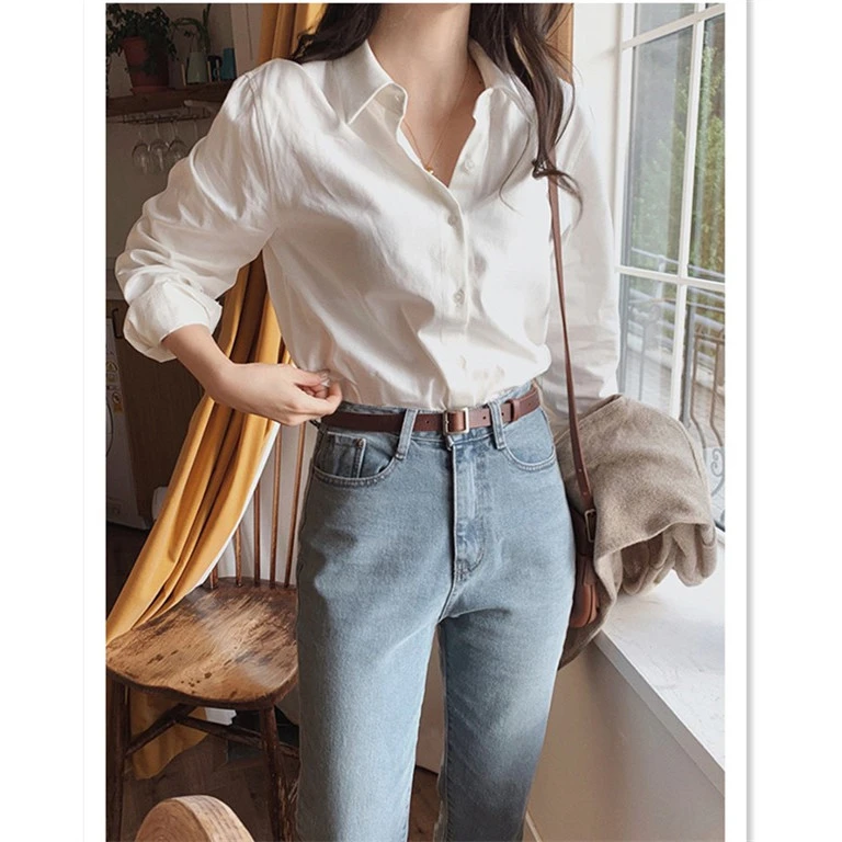 气质白色衬衫女高级感轻奢上衣2024春秋新款韩版宽松休闲纯棉衬衣