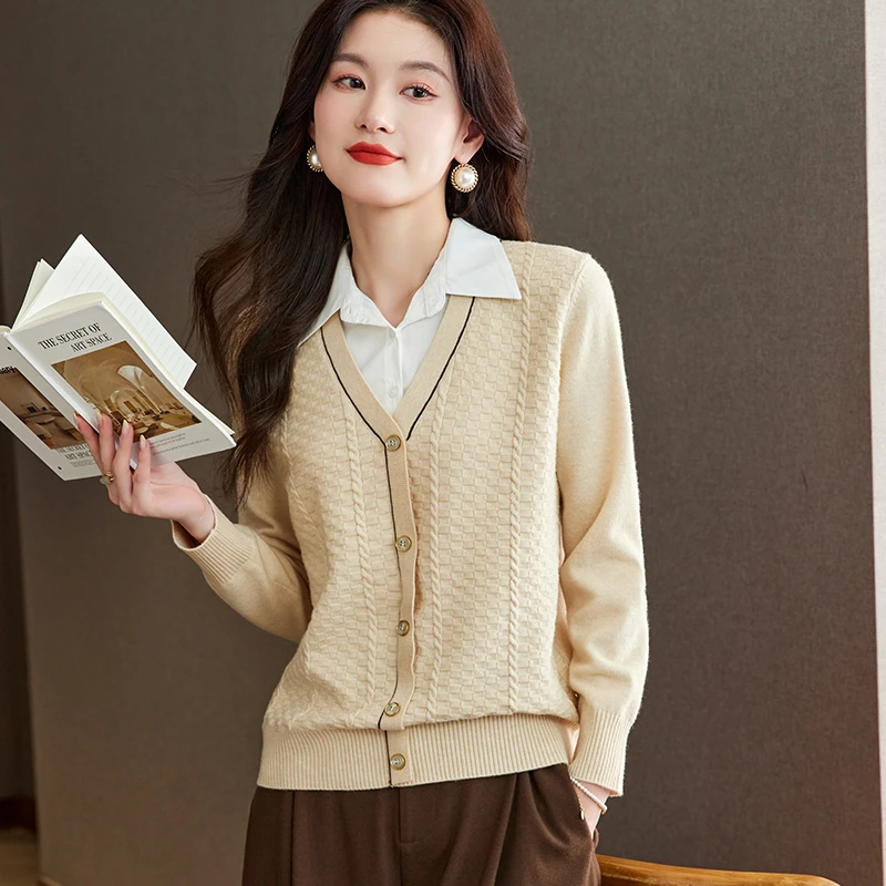 针织打底衫女士装春秋冬2024年新款洋气假两件内搭毛衣上衣5823