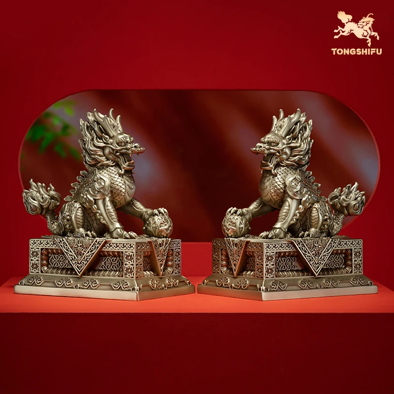 铜师傅 《麒麟呈祥》客厅桌面铜摆件 家居装饰工艺品