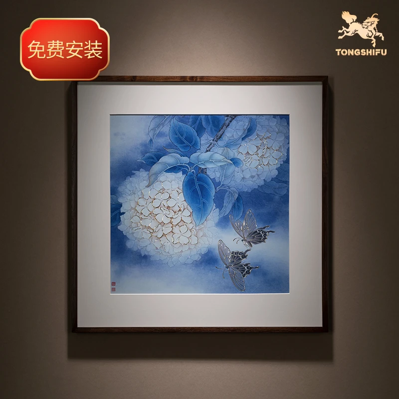 铜师傅《绣球蝴蝶》手工錾刻 铜雕画 客厅玄关沙发 背景画 装饰画
