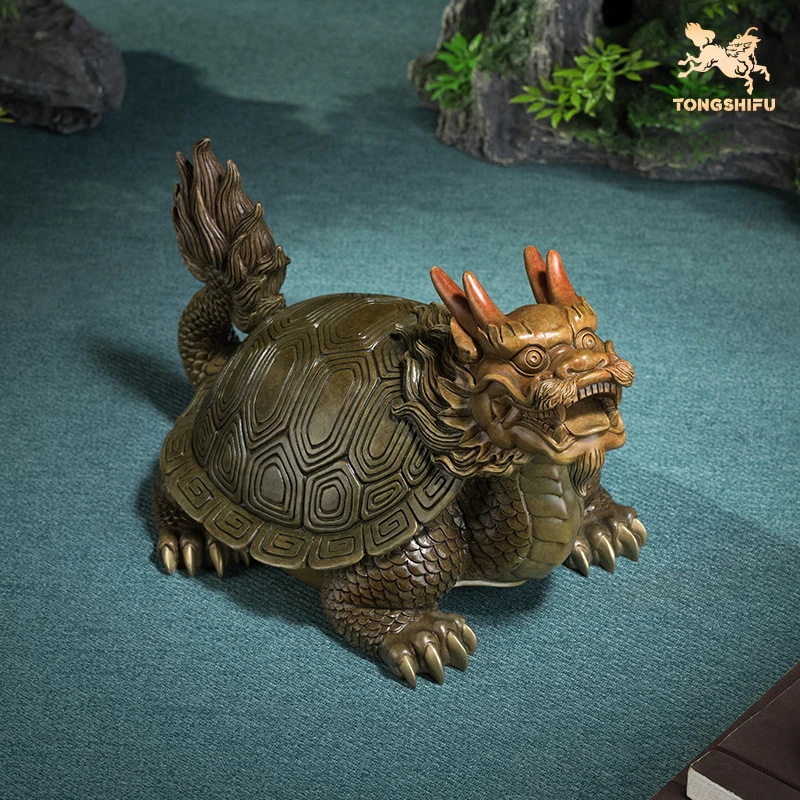 铜师傅 《福寿龙龟》玄关桌面铜摆件 家居装饰工艺品