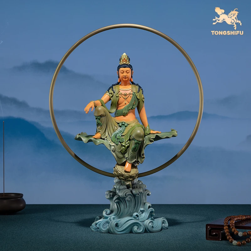 铜师傅铜摆件《自在观音》家居饰品铜工艺品观音客厅桌面装饰铜摆件