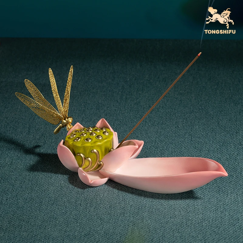 铜师傅 《荷趣香插》客厅桌面铜摆件 家居装饰工艺品