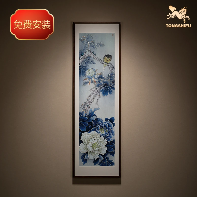 铜师傅《国色天香四条屏》手工錾刻铜雕画 客厅书房玄关当代装饰画