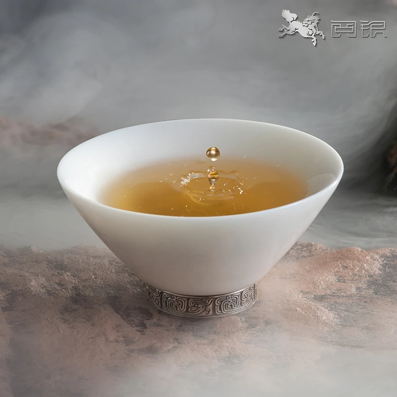 铜师傅 足银陶瓷银制品 阅银《远古传说》瓷银茶杯手工设计茶器茶杯
