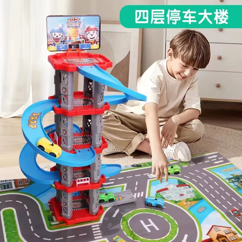 【正版狗狗队】四层停车科学大楼送三辆实验汽车（多拼装玩法）