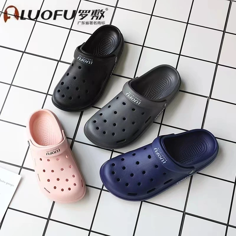 罗敷情侣拖鞋男夏季洞洞鞋包头软底外出防滑耐磨外穿沙滩凉鞋男
