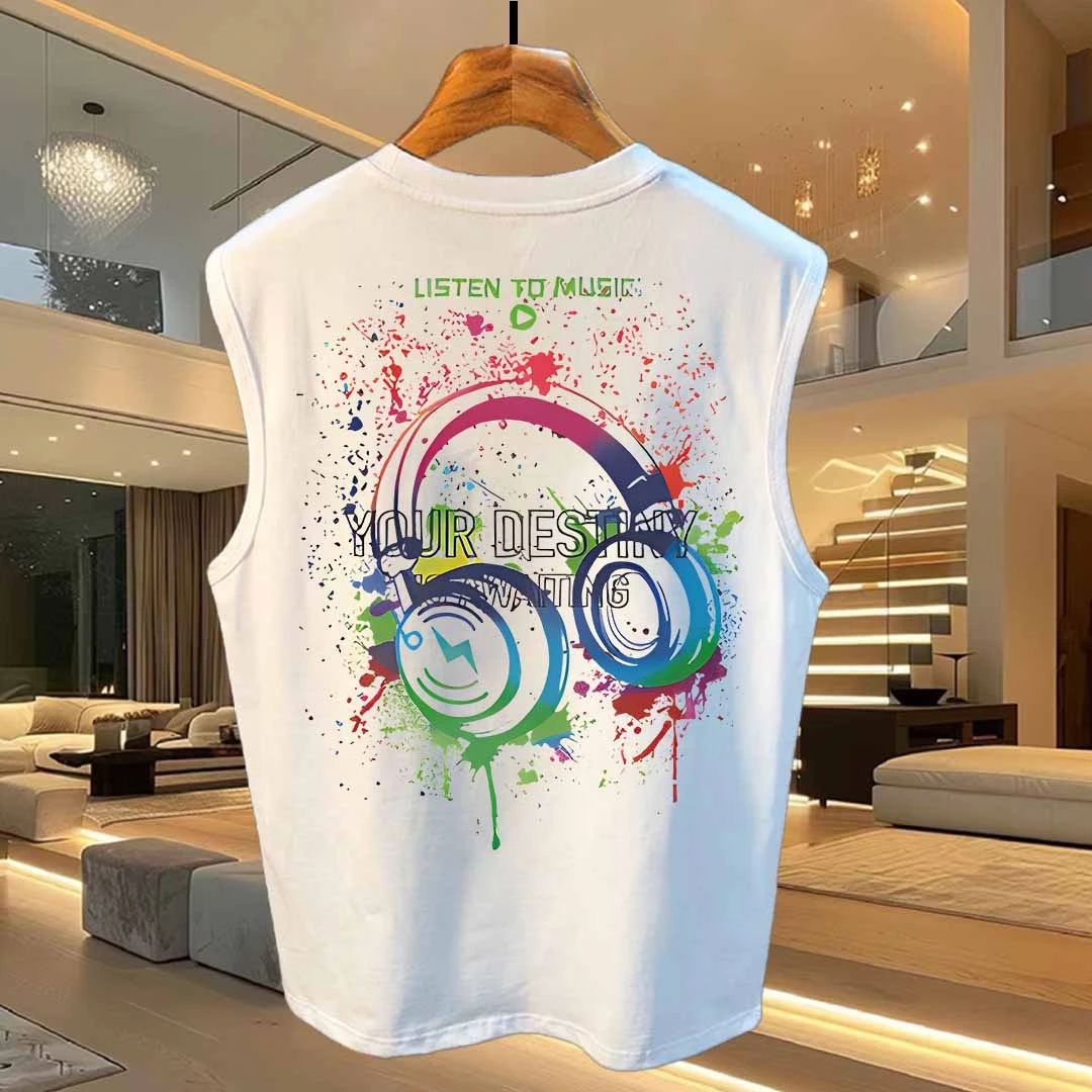 新款ins运动T恤百搭毕业季网红学生情侣纯棉潮流圆领坎肩印花外穿