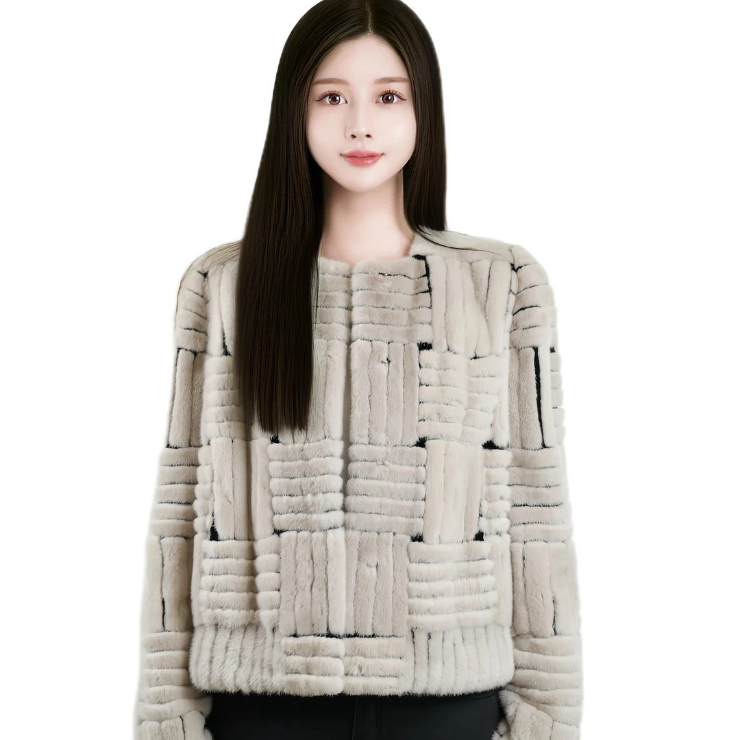 ABEILUO/阿贝萝 进口水貂皮草外套整皮镶嵌女短款秋冬优雅温柔