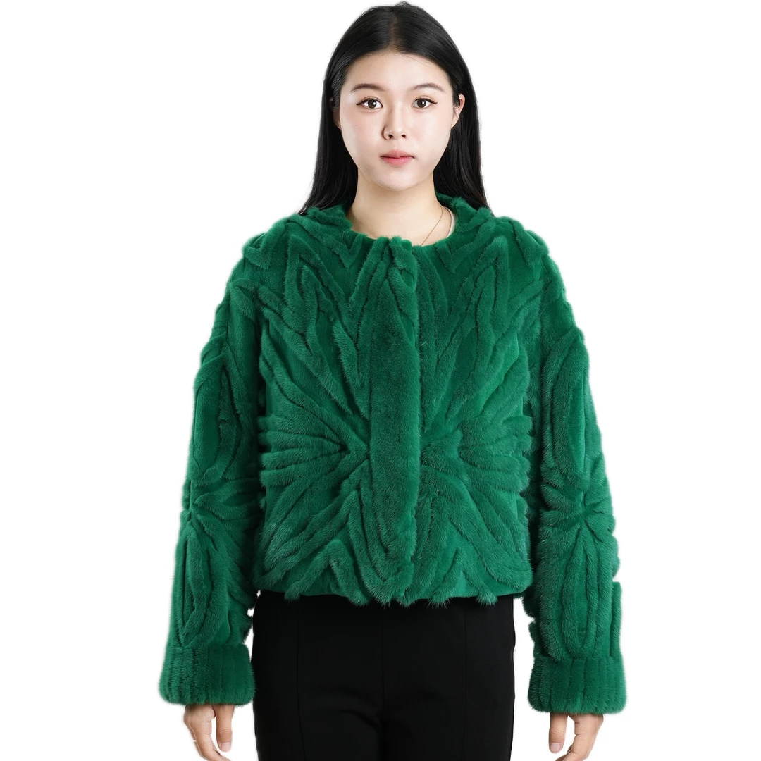 ABEILUO/阿贝萝 进口水貂皮草外套整皮镶嵌女秋冬短款亮眼显白