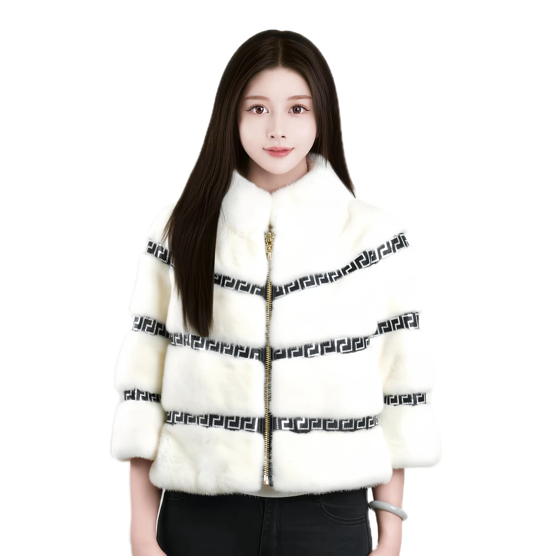 ABEILUO/阿贝萝 进口水貂整皮镶嵌外套女冬轻奢高端