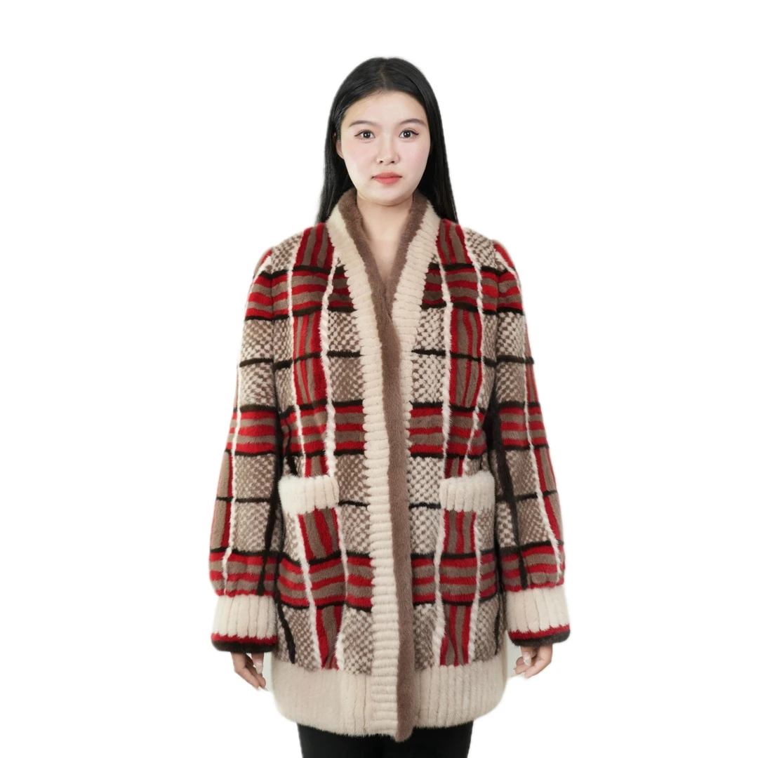 ABEILUO/阿贝萝 工艺款高端定制皮草外套进口水貂整皮镶嵌女秋冬