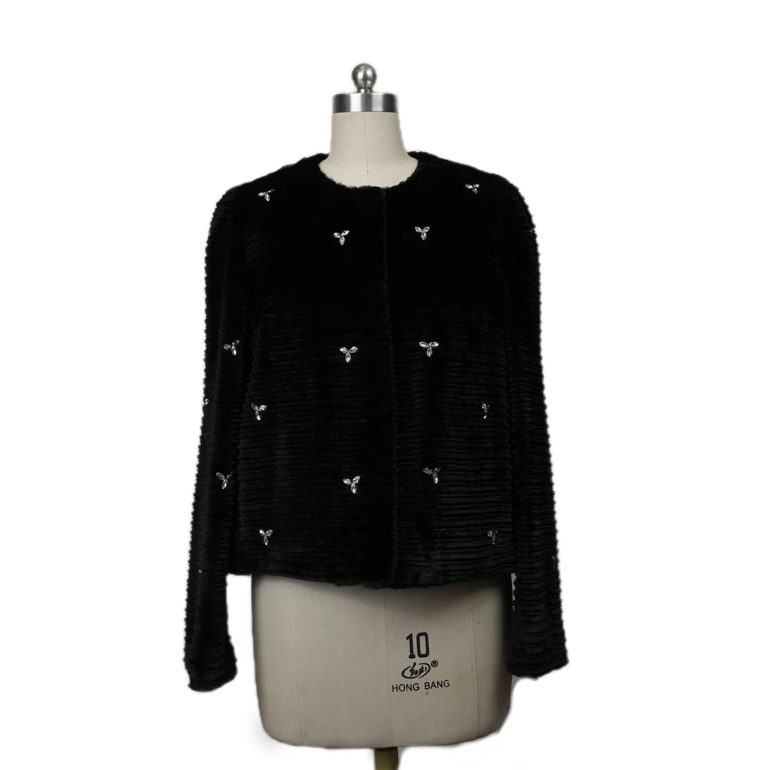 ABEILUO/阿贝萝 进口水貂皮草外套貂绒整皮镶嵌名媛风女秋冬设计