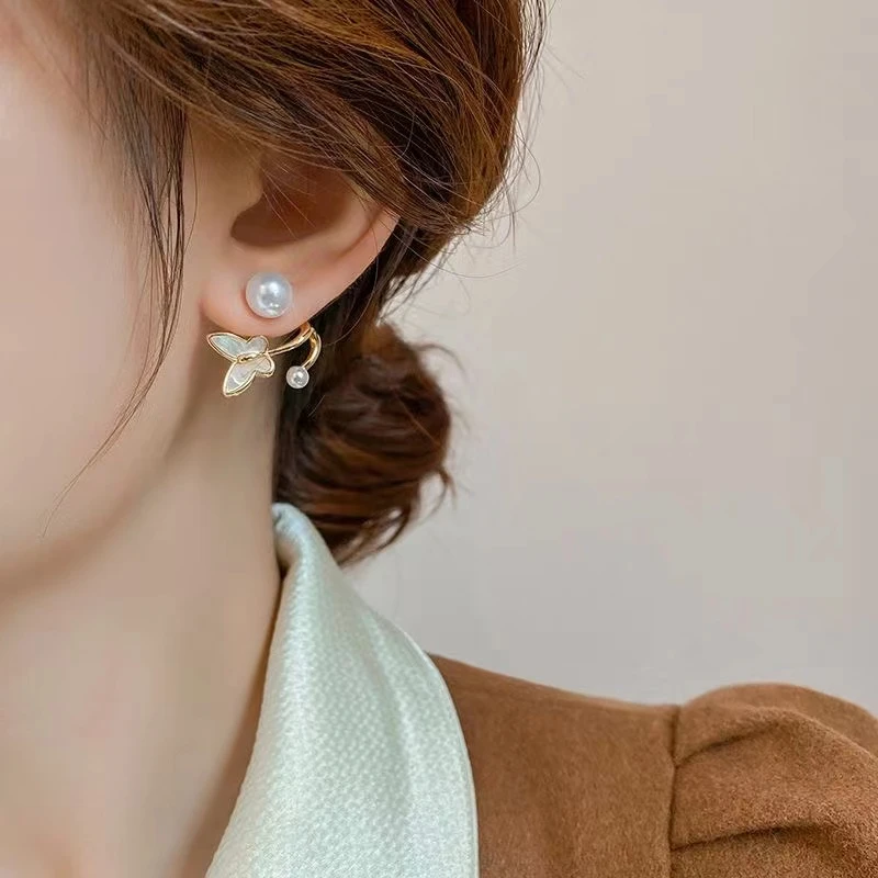 925银针【66号】小众设计个性甜美蝴蝶耳环