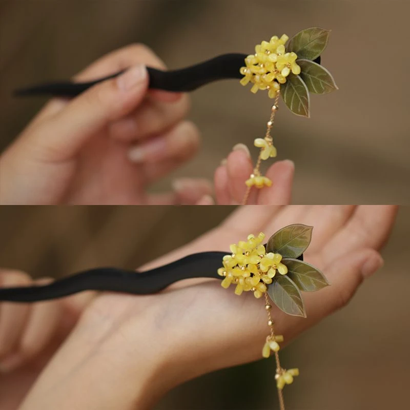 桂花木簪盘发低丸子发簪简约女气质古典国风旗袍配饰茶服日常搭配