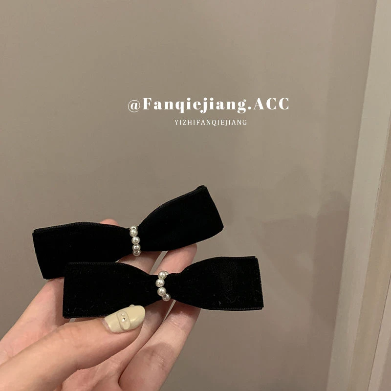 一只番茄酱法式优雅丝绒气质蝴蝶结刘海发夹2022新款高端侧边秋冬