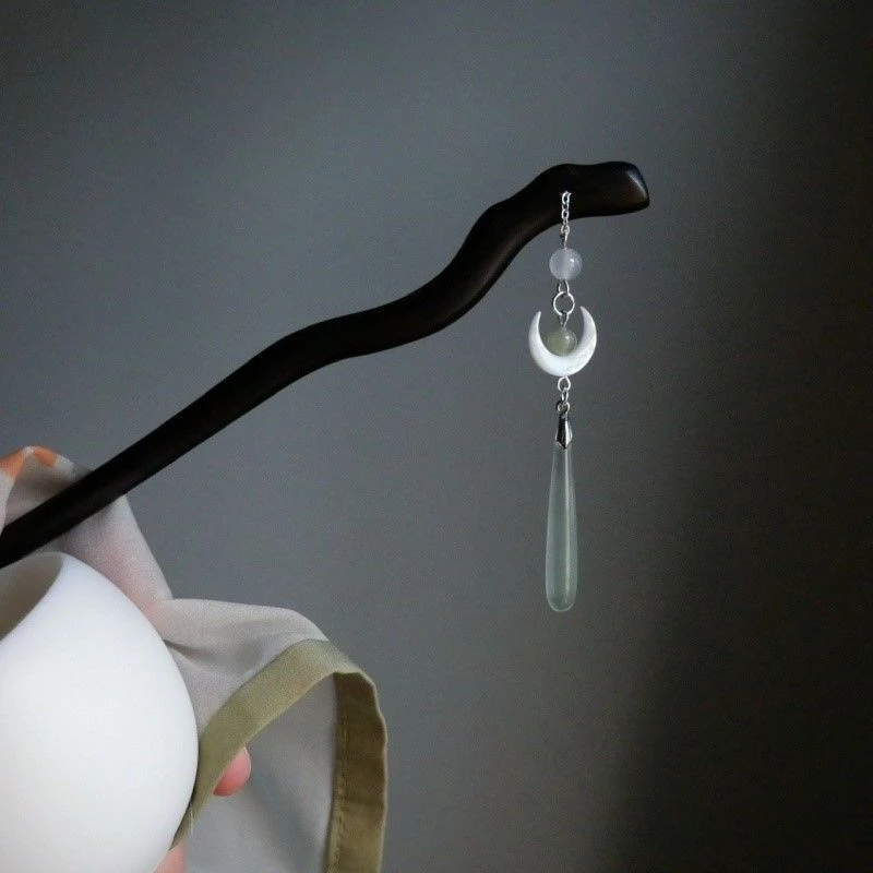 海上生明月中国风新中式月亮水滴发簪子盘发简约流苏发钗小众发簪