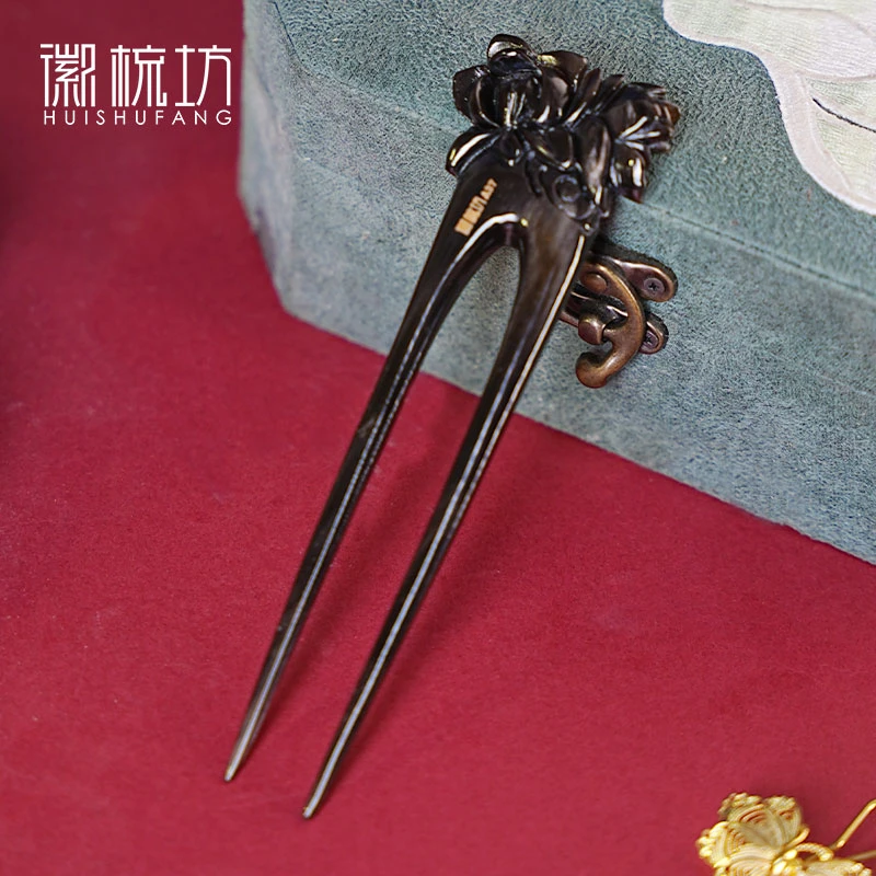 板娘专享白水牛角黑金刚精雕发插新中式步摇古风国风头饰发钗簪子