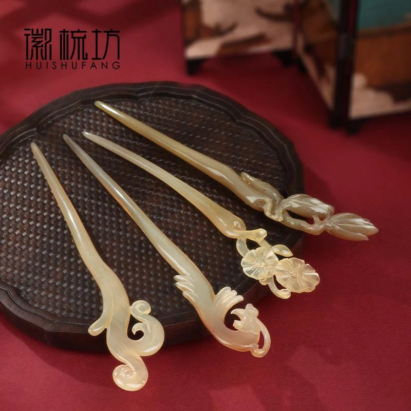 徽梳坊真白水牛角发簪中式旗袍盘发发簪古风汉服发钗手工国风发饰