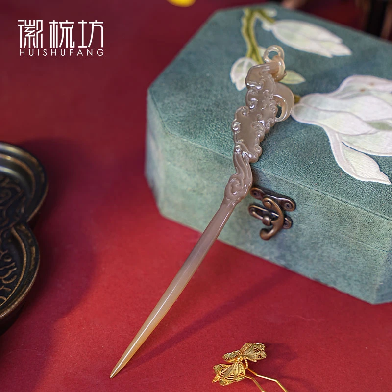 板娘专享白水牛角玄月簪新中式步摇发簪高端古风国风发钗簪子-390