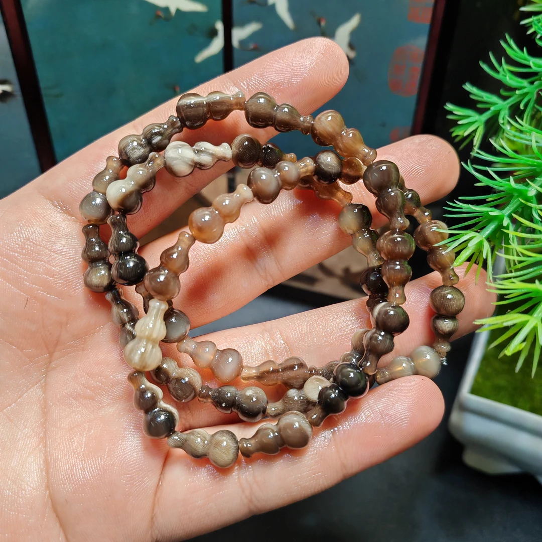 非金属皮质手链 板娘专享 白水牛角黑金刚葫芦珠38颗-267