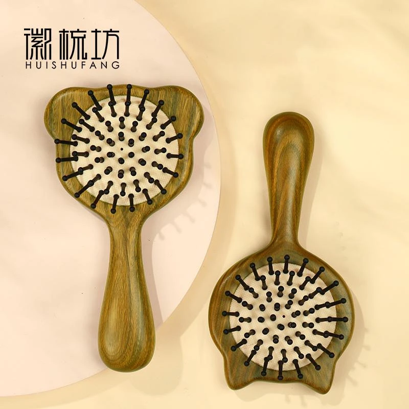 徽梳坊猫咪便携木质牛角小梳子按摩气垫梳女士专用造型气囊梳蓬松