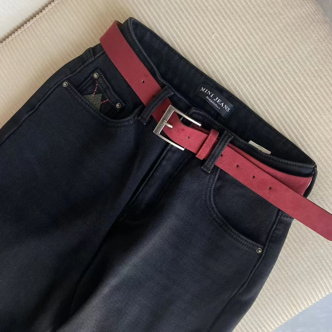 【CHEN】秋冬气质时尚垂感显瘦抓绒百搭刺绣休闲牛仔裤长裤24120116