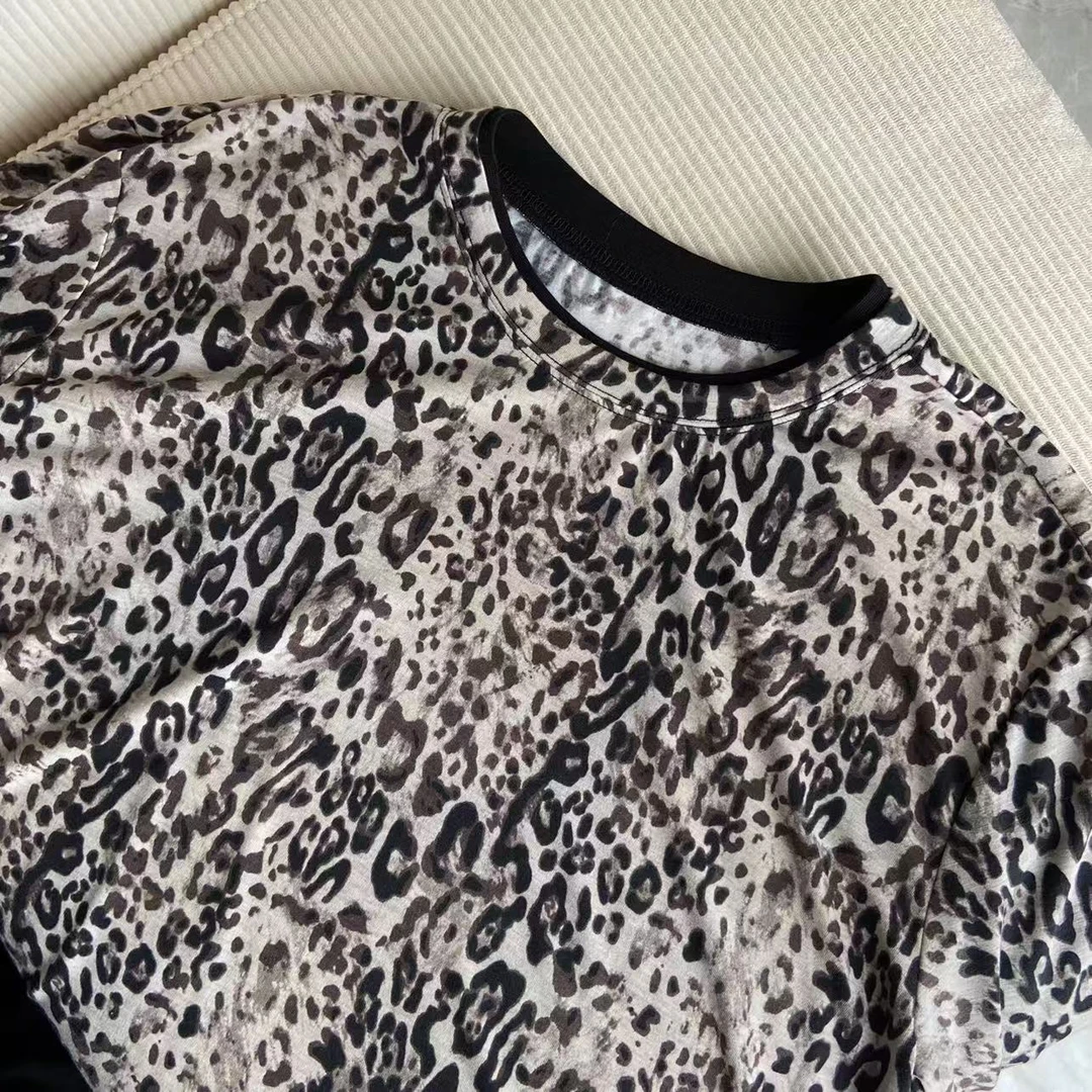 【CHEN】时尚豹纹圆领休闲上衣洋气百搭显瘦套头长袖小衫24102906