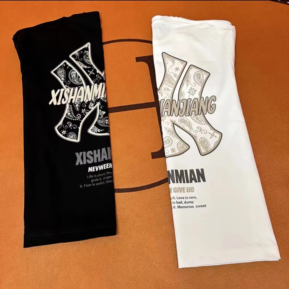 1001#重磅2023纯棉夏季圆领短袖T恤透气潮流印花宽松休闲ins流行