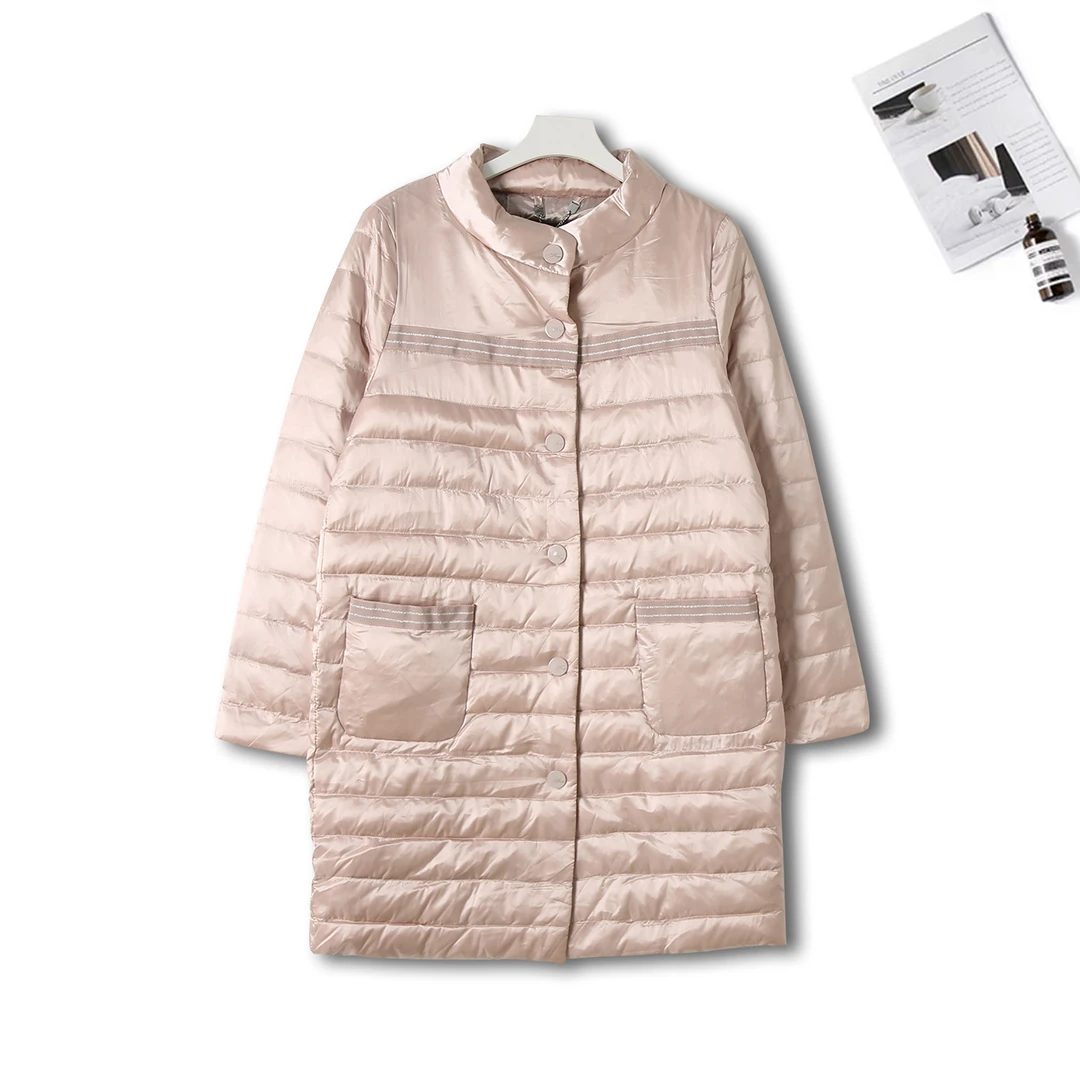 秋冬女款小立领修身中长款休闲时尚百搭女士简约保暖羽绒服6W678