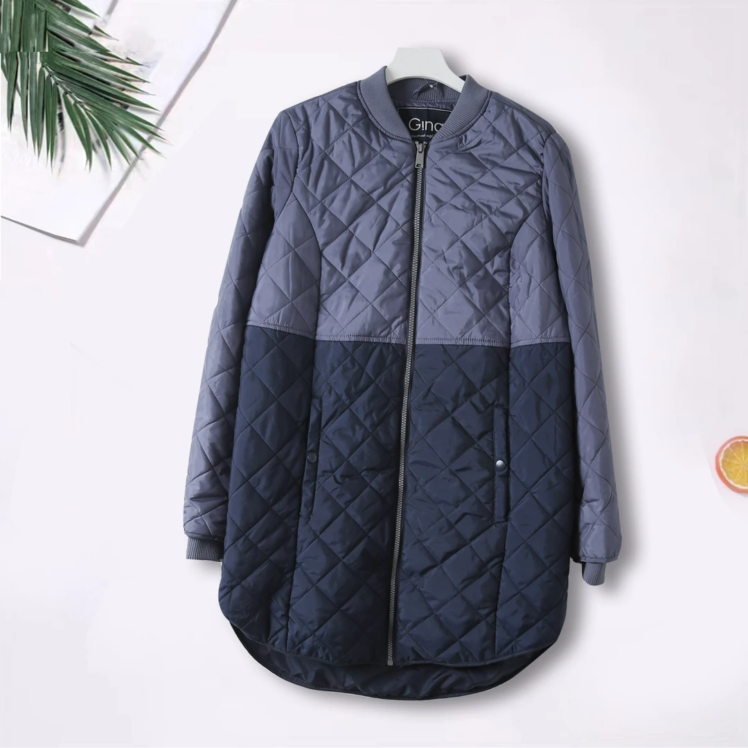 女士冬季新款棉服简约保暖轻便撞色拼接中长款3W418