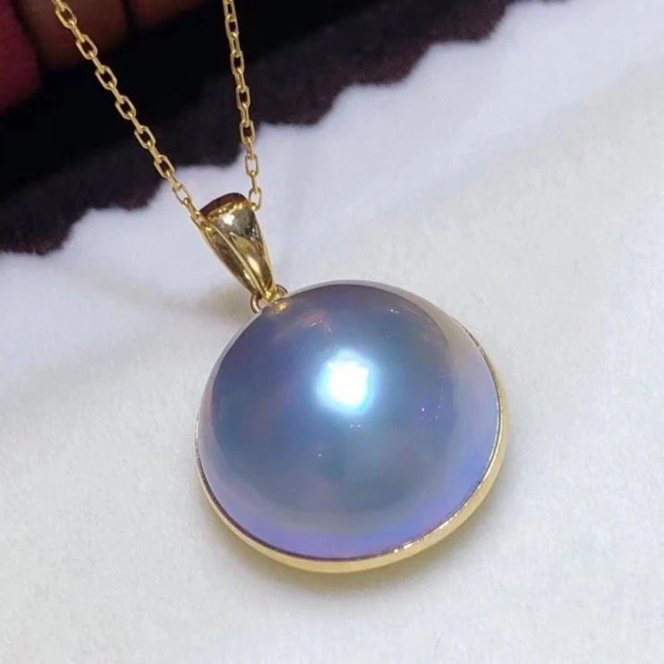 海水星空蓝马贝日本海水马贝吊坠18K金包边金色精致又灵动微微暇