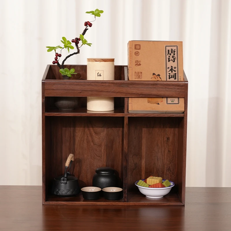 黑胡桃多功能收纳架厨房收纳架新中式复古客厅家用简约办公室