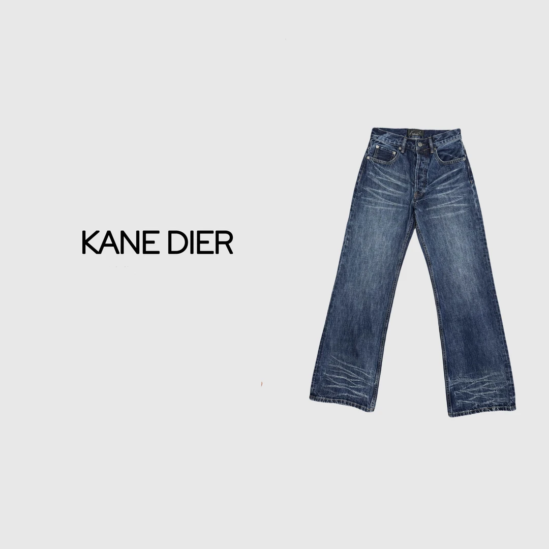 KD 24FW AC新款直筒蓝色波纹牛仔裤做旧宽松水洗 显瘦牛仔裤