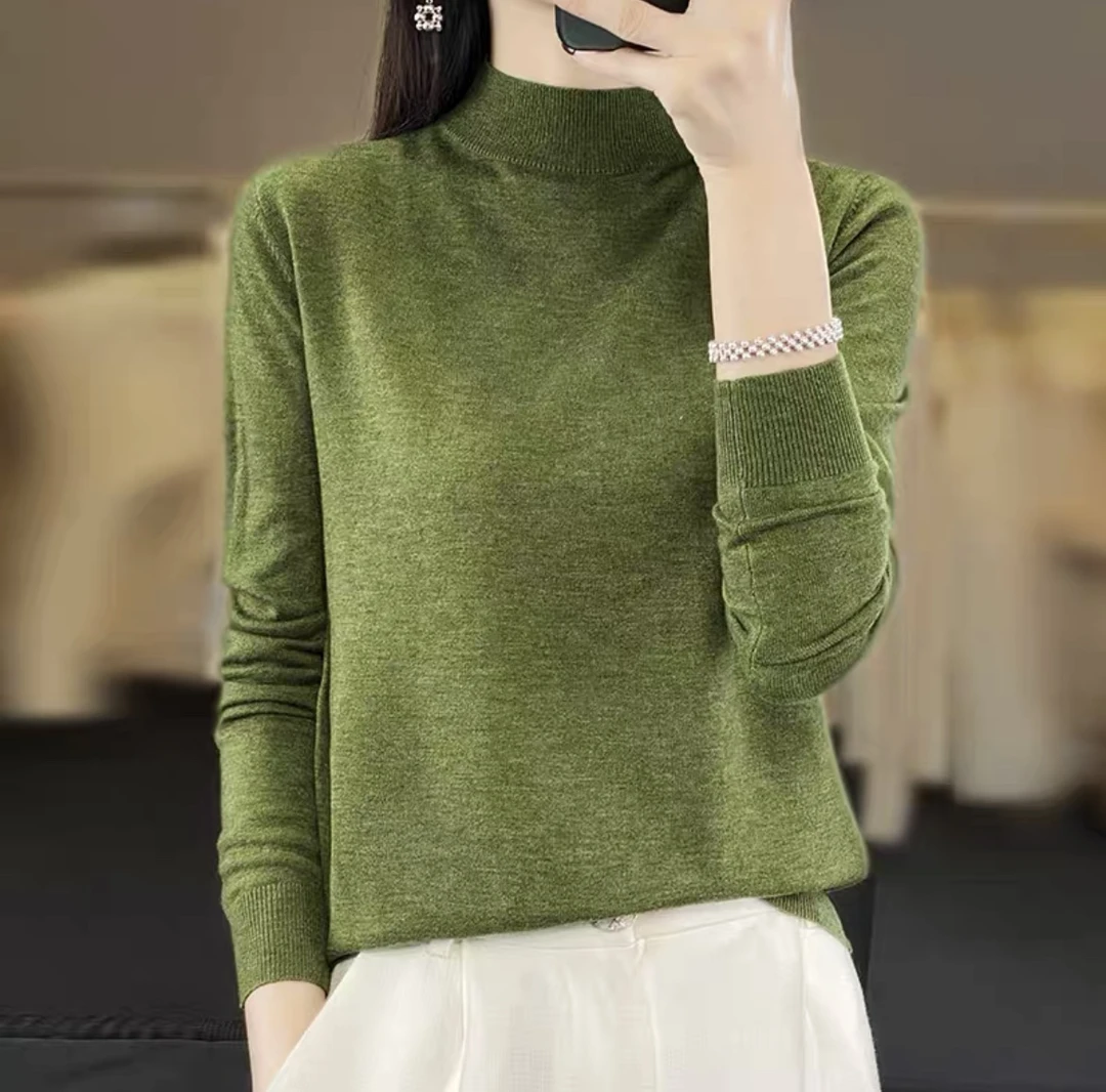 精纺半高领打底衫女羊毛衫秋冬内搭毛衣长袖宽松洋气上衣