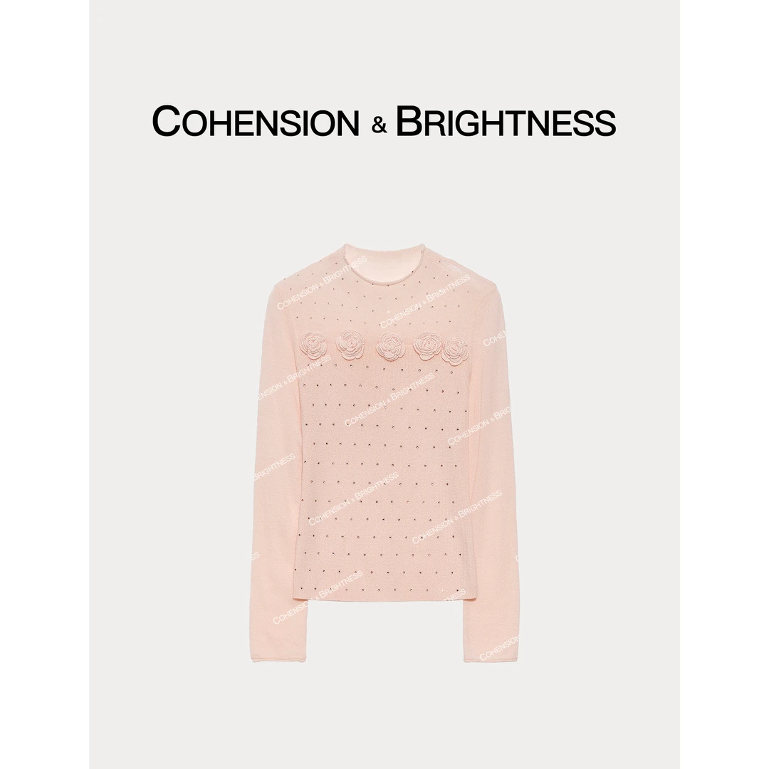 凝慧真的好【肆意蔷薇】秋冬立领烫钻立体花朵时尚毛衣JQ051