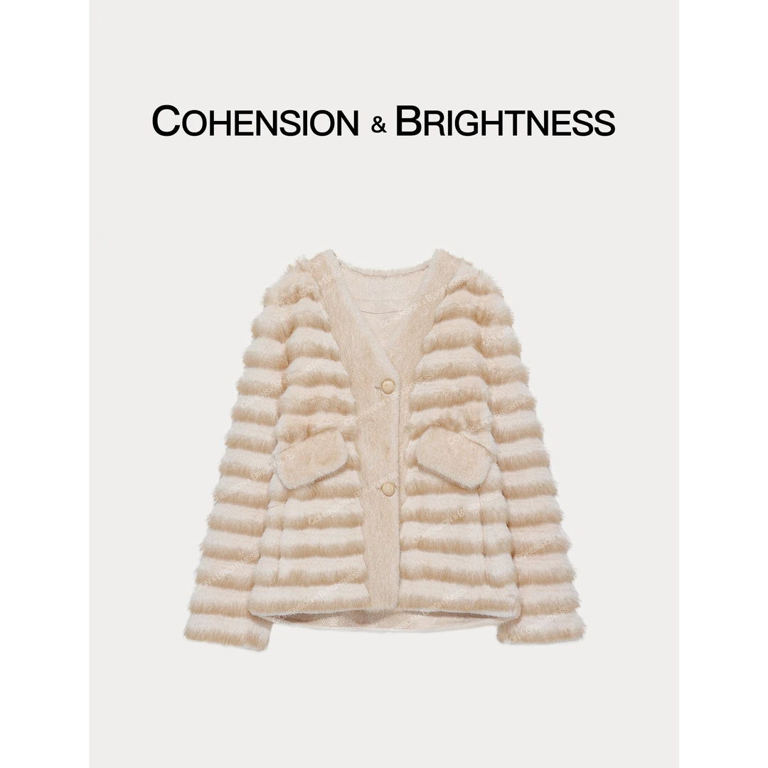 凝慧真的好【千层古堡】冬季名媛V领时尚百搭保暖毛毛外套YQ063