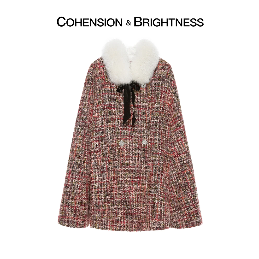 凝慧真的好 法式名媛小香风格纹斗篷毛呢大衣YP218